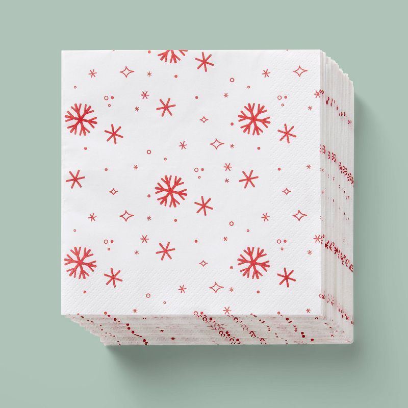 30ct Holiday Solid Lunch Napkins Snowflakes Red - Spritz&#8482; | Target