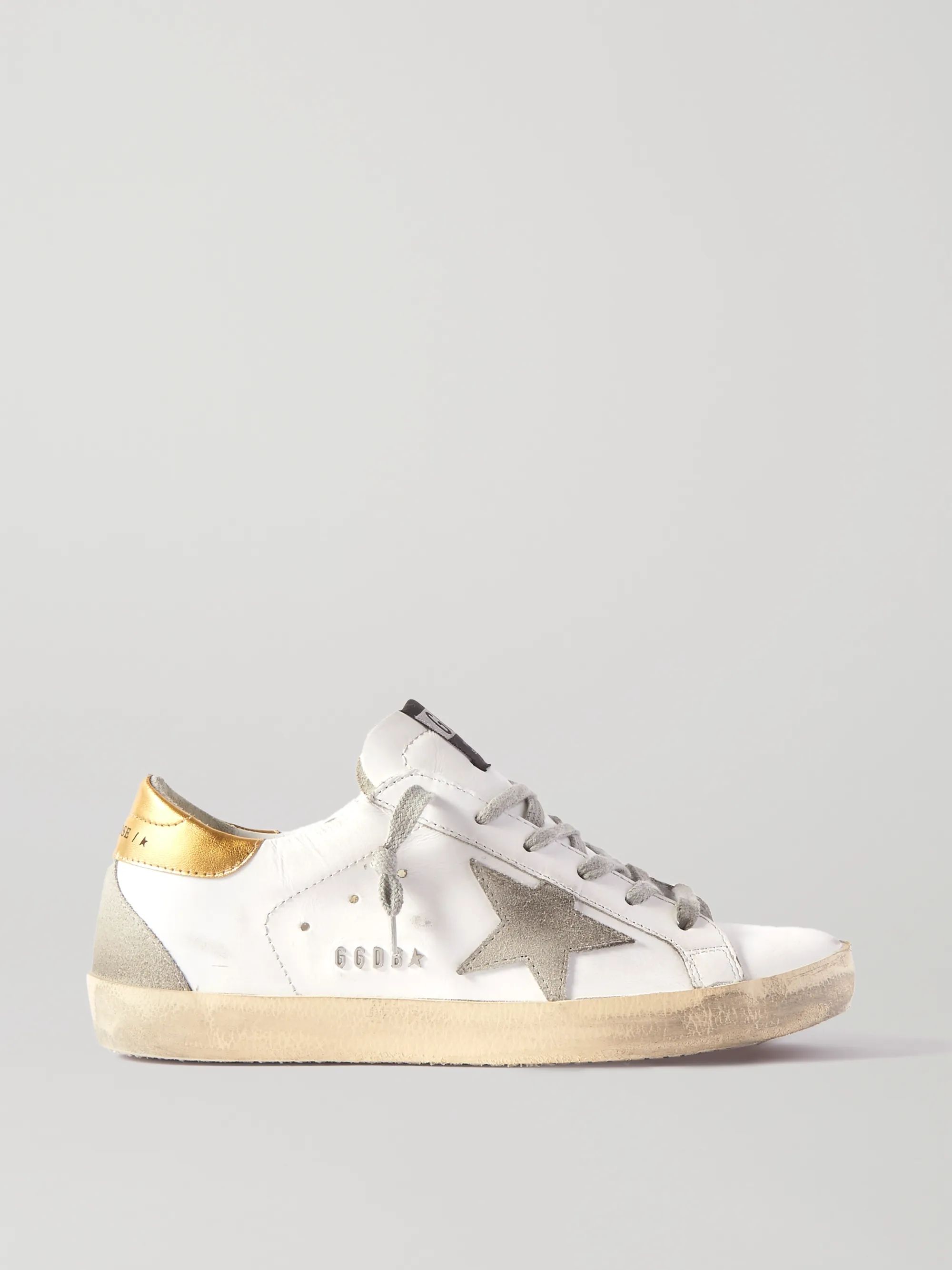 Superstar distressed leather and suede sneakers | NET-A-PORTER (US)