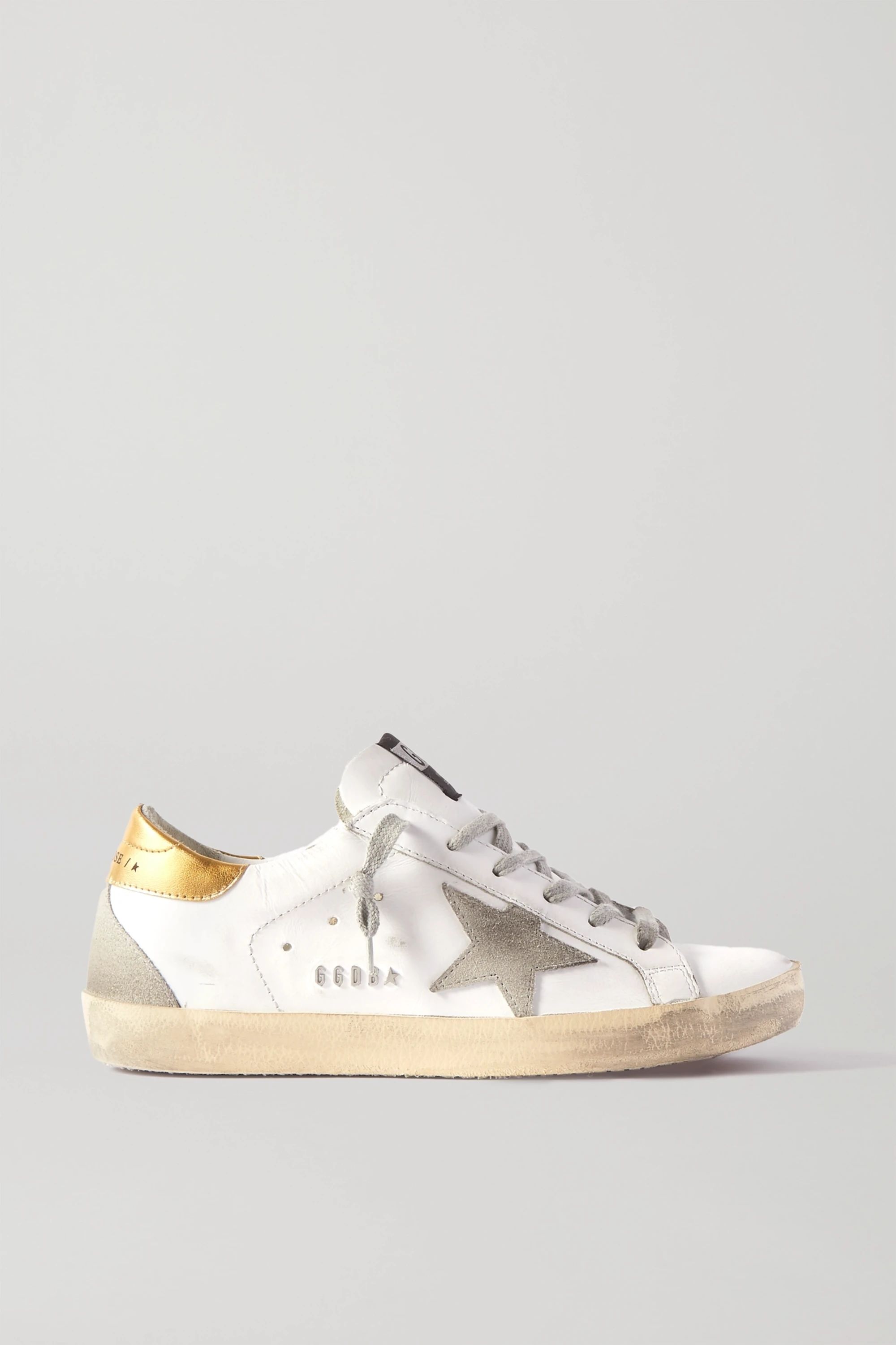 Superstar distressed leather and suede sneakers | NET-A-PORTER (US)