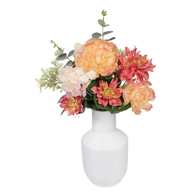 23-inch Artificial Silk Peach Peony & Dahlia Mixed Flower Bouquet, for Indoor Use, by Mainstays | Walmart (US)
