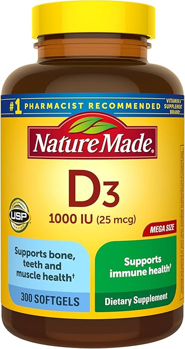Nature Made Vitamin D3 1000 IU (25 mcg), Vitamin D Supplement for Bone, Teeth, Muscle and Immune ... | Amazon (US)