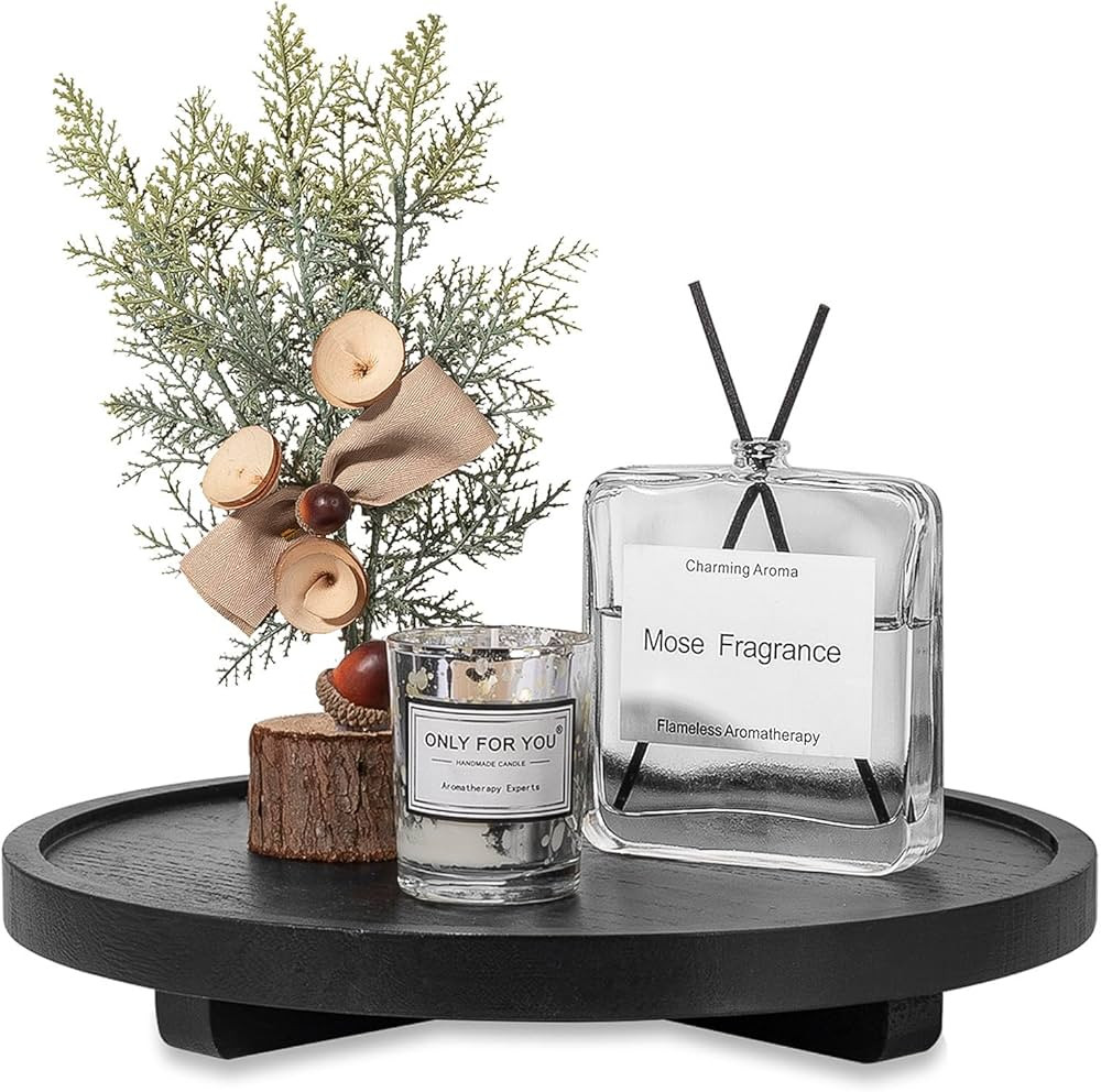 11" Round Decorative Tray Wood Bathroom Counter Organizer Farmhouse Kitchen Decor Wooden Riser fo... | Amazon (CA)