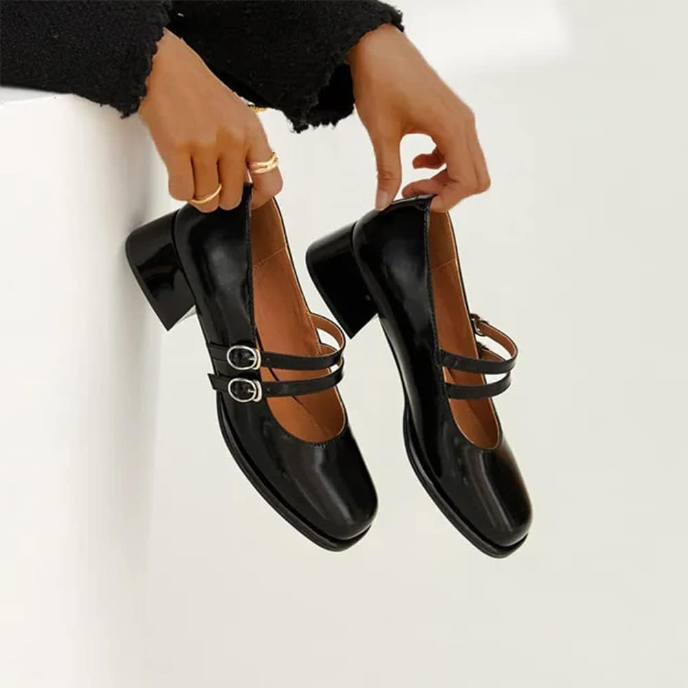 NEWBELLA Mary Jane Shoes Women, Square Toe Vintage Dubble Strappy Buckle Decor Heeled Mary Janes,... | Amazon (US)