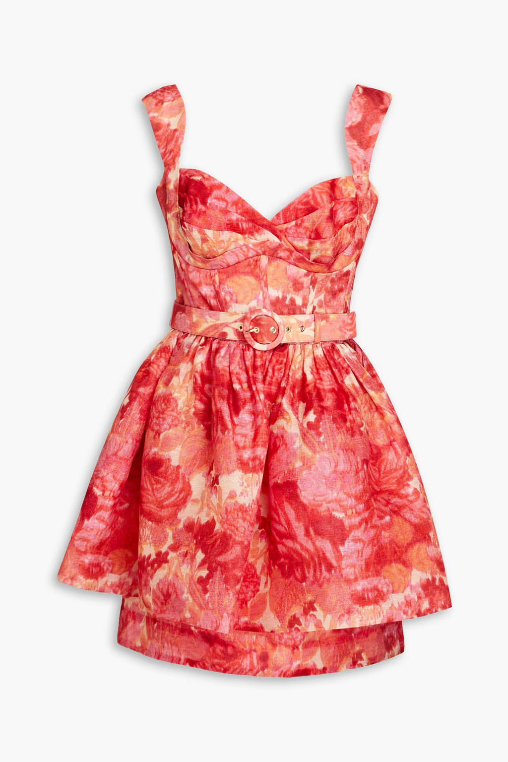 Belted floral-print linen and silk-blend peplum mini dress | The Outnet (US and CA)