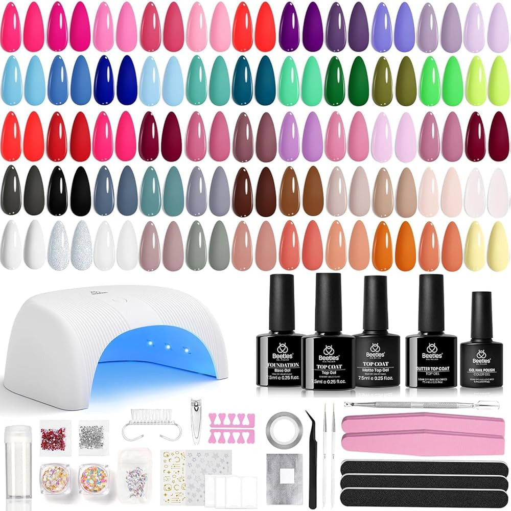 Beetles Gel Nail Polish Kit with U V Light, 55 Colors Gel Polish 81 Pcs Nail Stuff Kit for All Se... | Amazon (US)