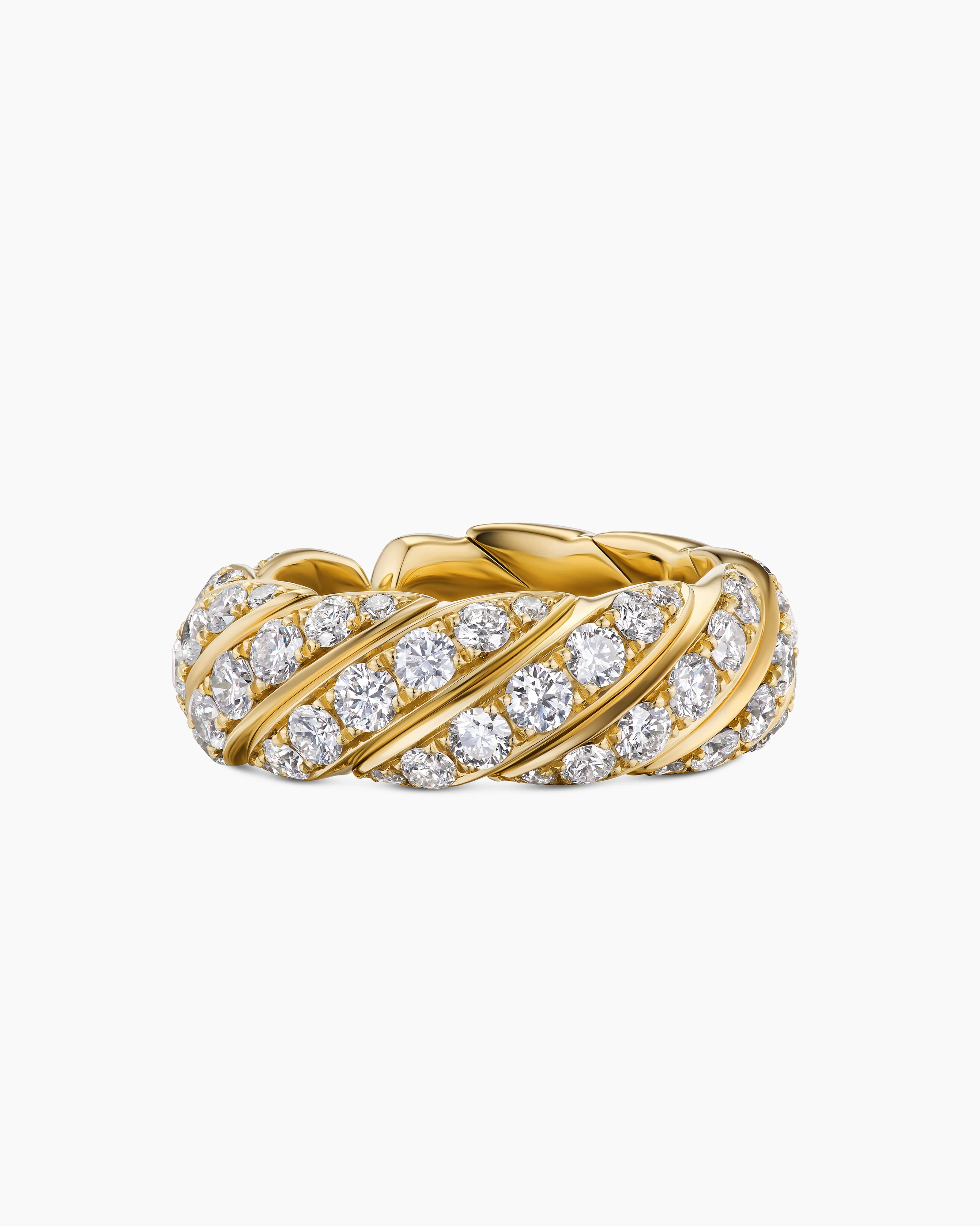 David Yurman | Sculpted Cable Flex Band Ring in 18K Yellow Gold with Diamonds, 7.5mm | David Yurman