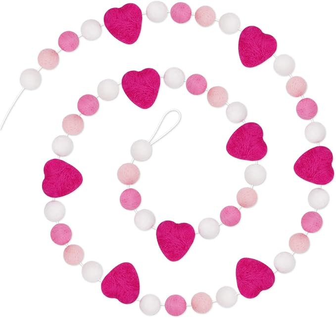 Whaline Valentine's Day Felt Ball Garland 49 Balls Heart Banners Pink White Fluffy Hanging Orname... | Amazon (US)