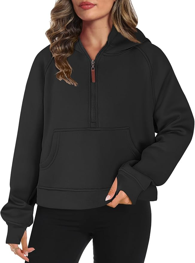 POGTMM Womens Half Zip Cropped Hoodies Fleece Lined Quarter Zip Up Pullover Athletic Trendy Sweat... | Amazon (US)
