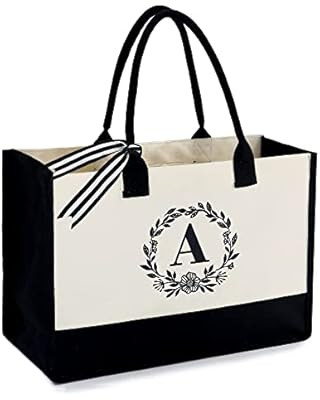TOPDesign Personalized Initial Canvas Beach Bag, Monogrammed Gift Tote Bag for Women | Amazon (US)