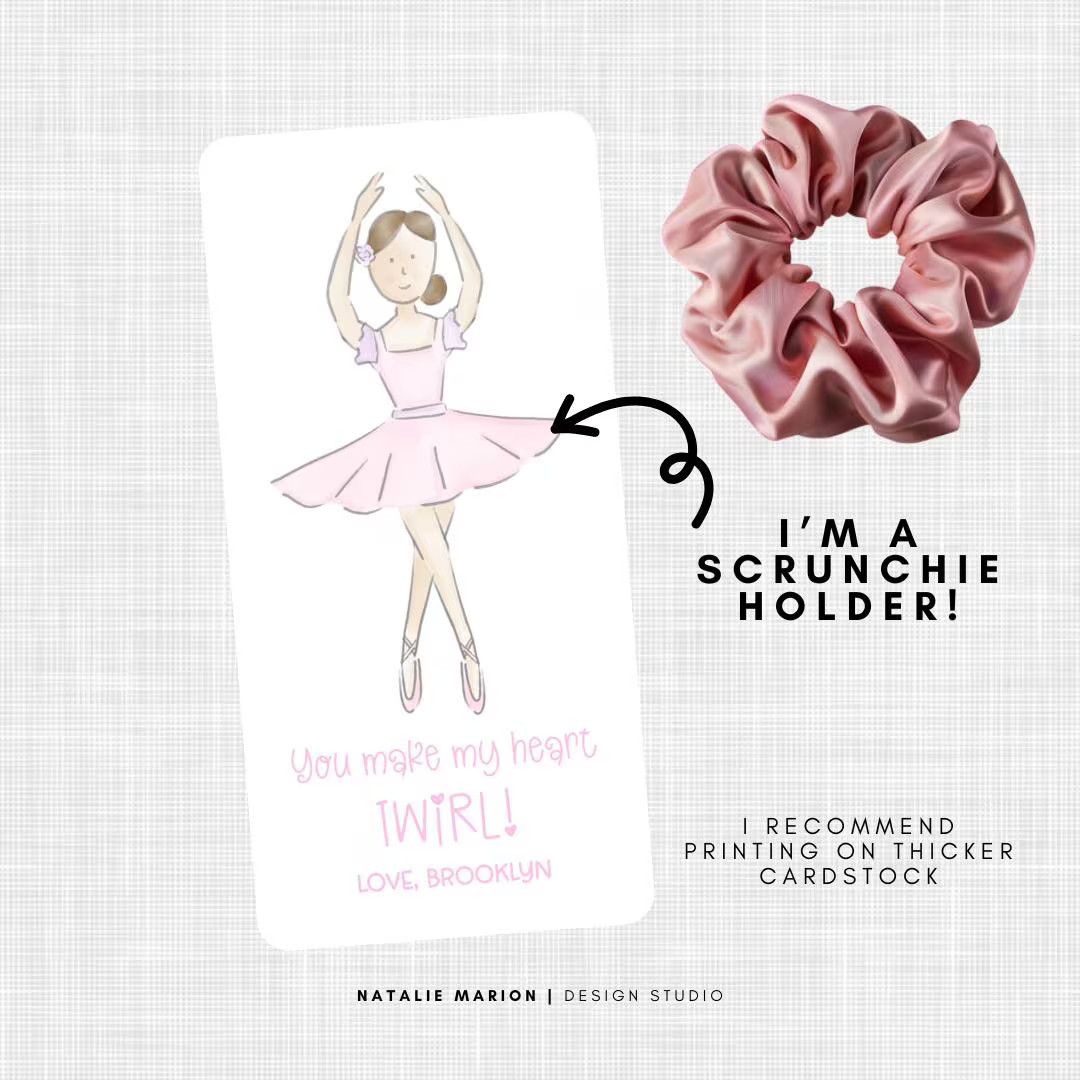 PRINTABLE Valentine's Day Classroom Favor Tag Pink Ballet Ballerina Scrunchie Holder Dance Valent... | Etsy (US)