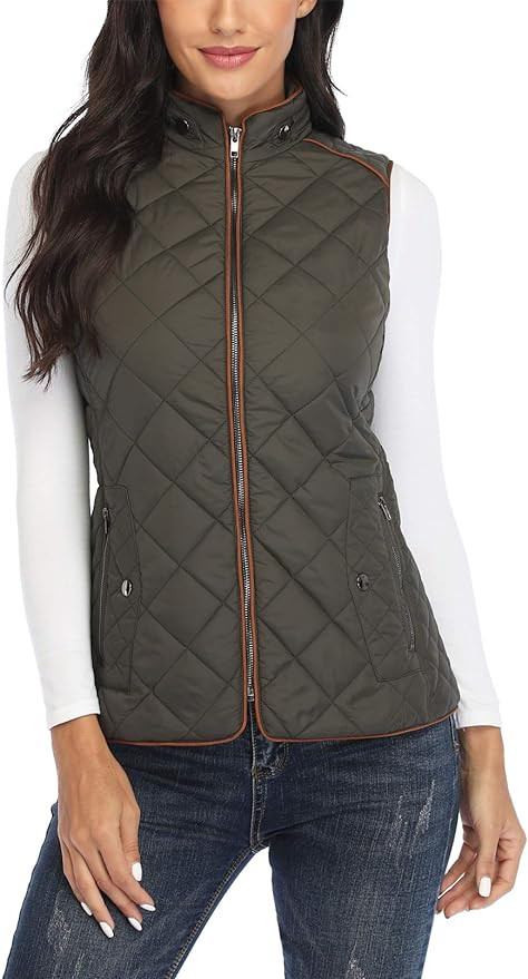 Dilgul Women Padded Vest Stand Collar Zip Up Trendy Puffer Lightweight Quilted Vest | Amazon (US)