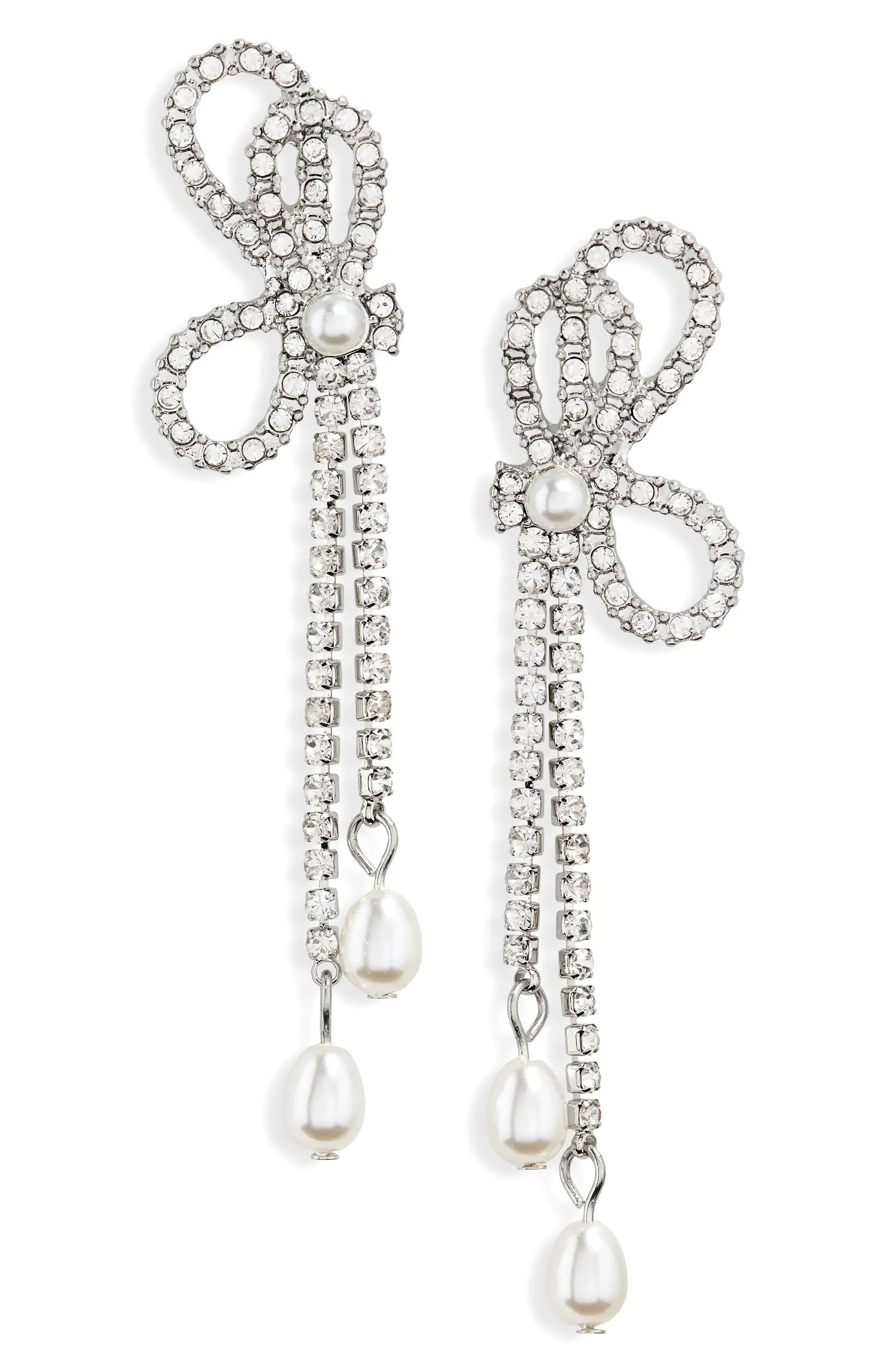 NORDSTROM RACK Imitation Pearl & Rhinestone Bow Fringe Earrings | Nordstromrack | Nordstrom Rack