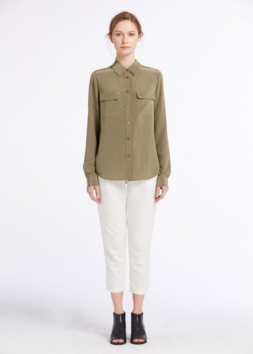 Basic Box Pleated Silk Shirt | LilySilk
