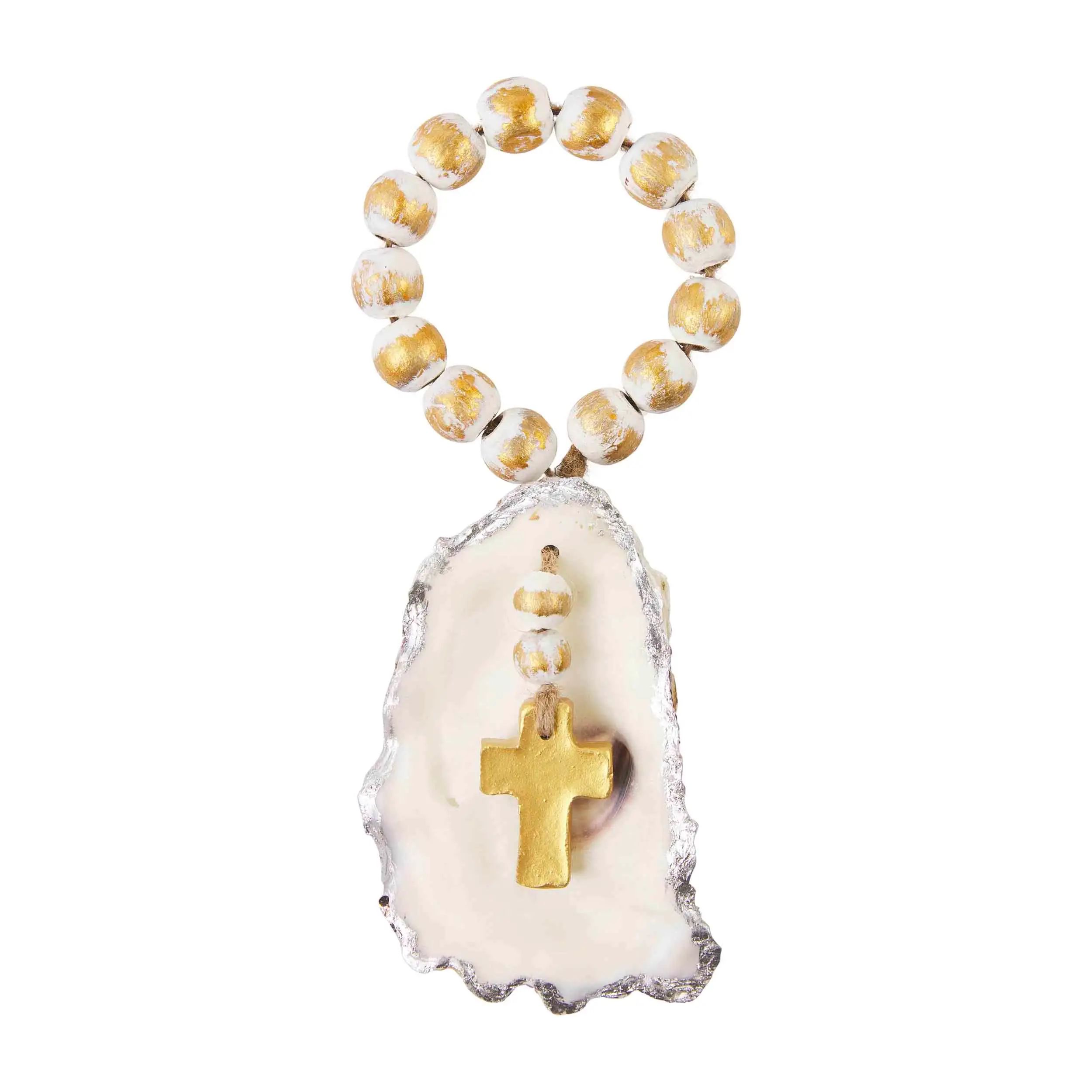 Beaded Gold Cross Oyster Ornament | Mud Pie (US)
