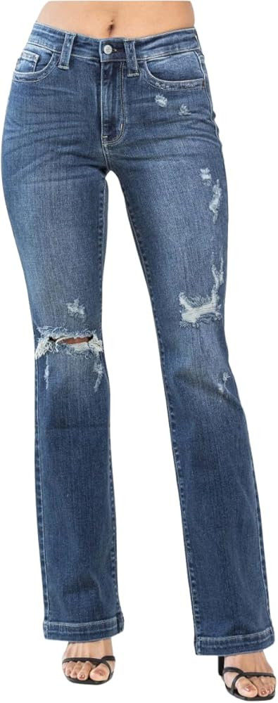 Judy Blue Mid Rise Distressed Bootcut Jeans | Amazon (US)