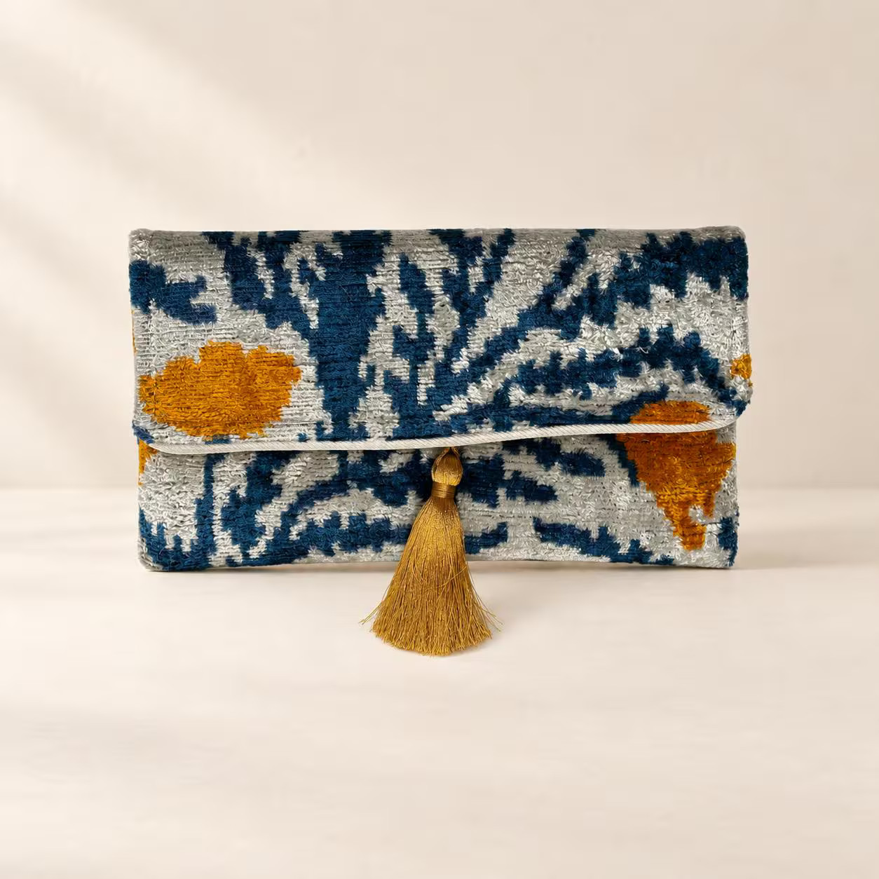Silver Blue Silk Velvet Ikat Clutch Bag, Handmade Evening Purse with Floral Vine Pattern | Etsy (Global)