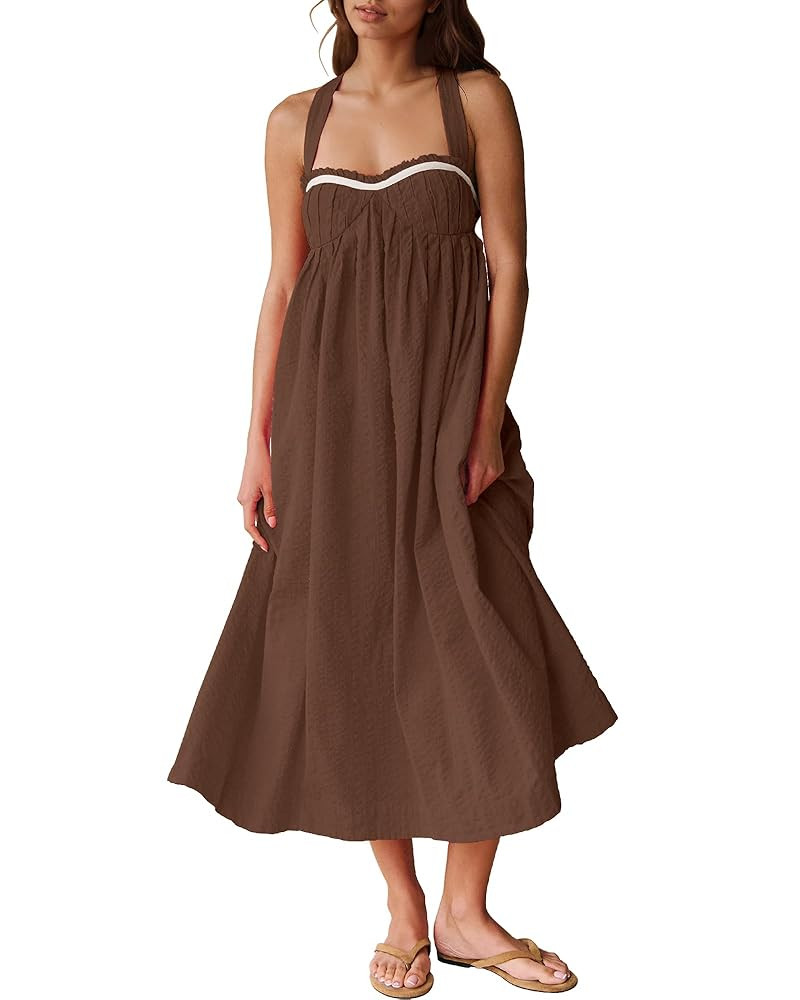 Gacaky Summer Dresses for Women 2025 Beach Maxi Dress Boho Sexy Sleeveless Backless Flowy Long Dr... | Amazon (US)