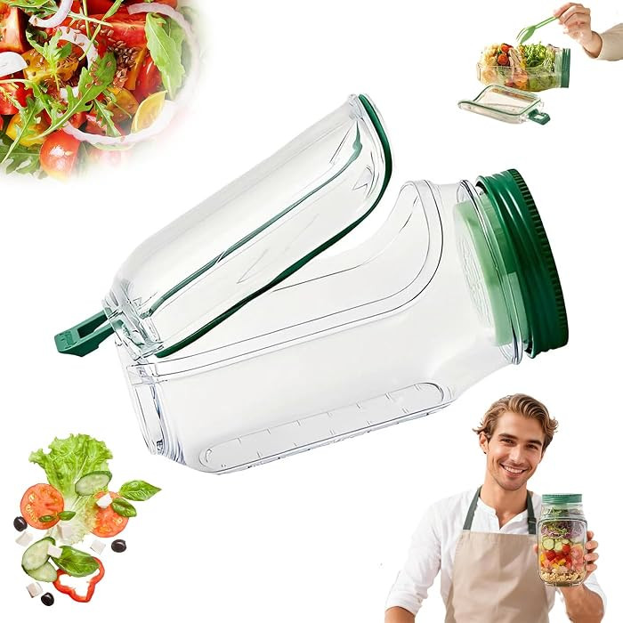 The Salade Pot Jar with Dressing Bowl,On the Go Container for Lunch,Leakproof Mason Jar Side Open... | Amazon (CA)