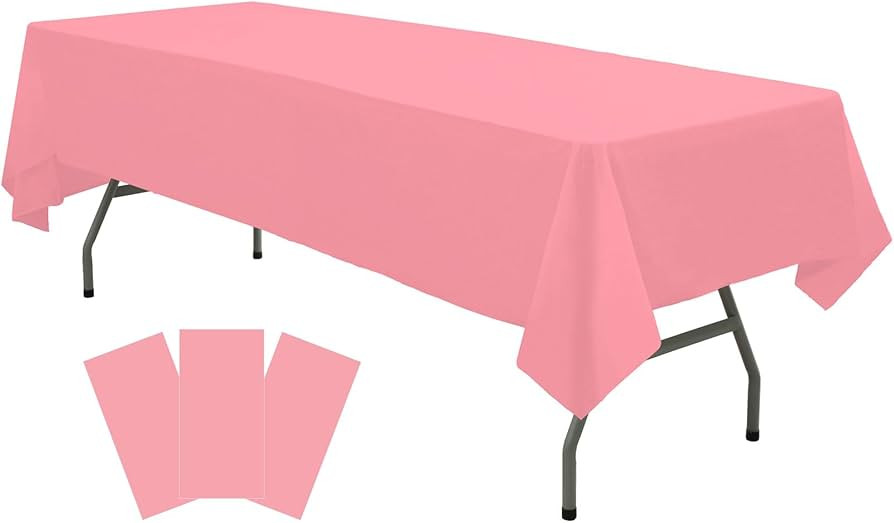 Plastic Pink Tablecloths 3 Pack Disposable Table Covers 54 x 108 in. Dusty Pink Table Cloths for Gender Reveal Parties Bridal Shower Engagement Wedding Birthday, Fits 6 to 8 Foot Rectangle Tables | Amazon (US)