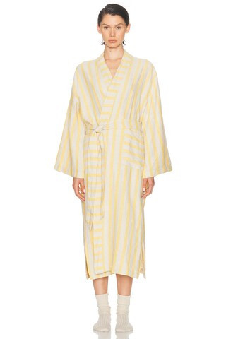 Parachute Linen Stripe Robe in Yellow,Beige | FWRD 