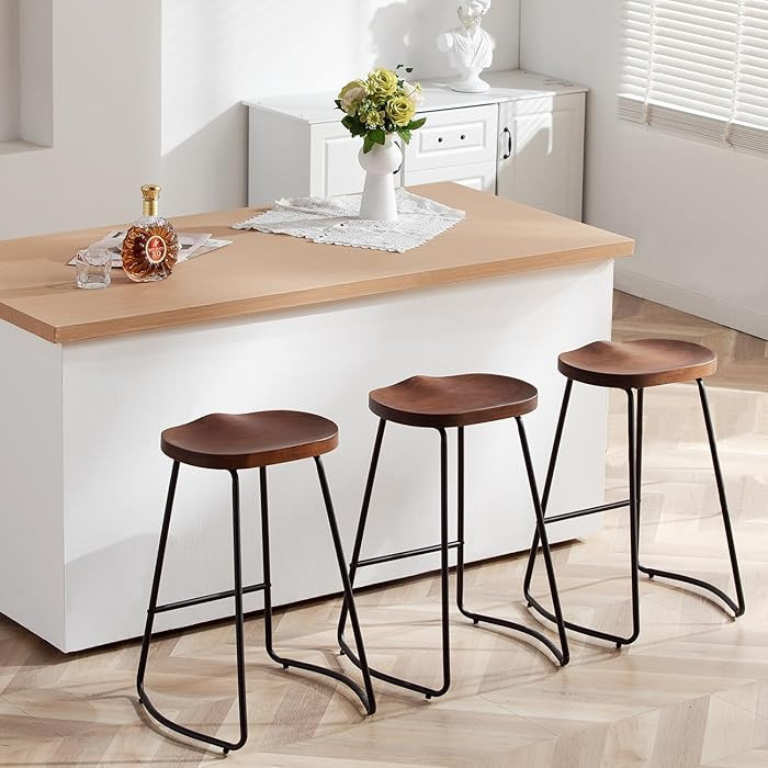 HeuGah Bar Stools Set of 3, Solid Wood Counter Height Bar Stools 26 Inch Barstool Chair for Kitch... | Amazon (US)