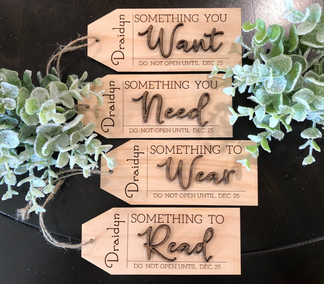 The 4 Gifts of Christmas 3D Laser Engraved Tags, Something You Want, Need, Wear, Read, Personaliz... | Etsy (US)