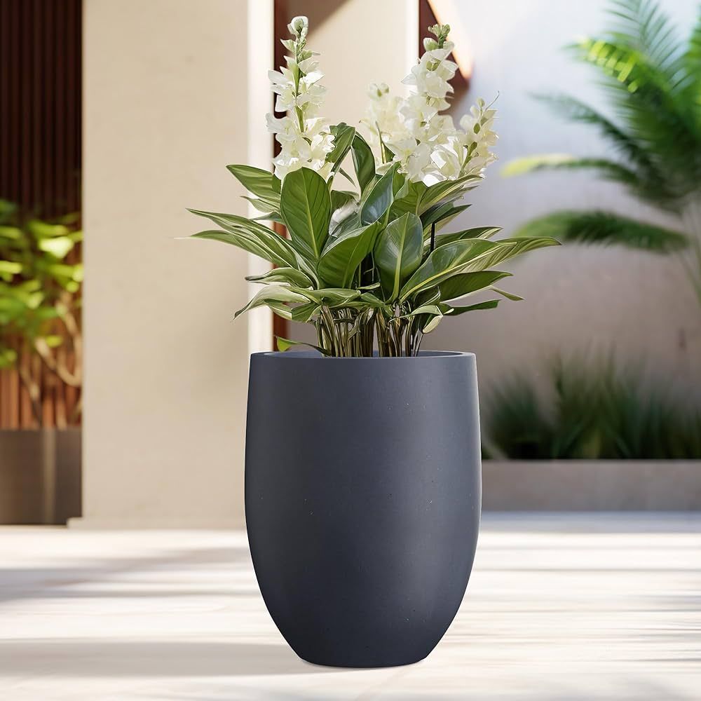 Kante 21.7" H Charcoal Concrete Tall Planter, Large Outdoor Indoor Decorative Pot with Drainage Hole and Rubber Plug, Modern Round Style for Home and Garden | Amazon (US)