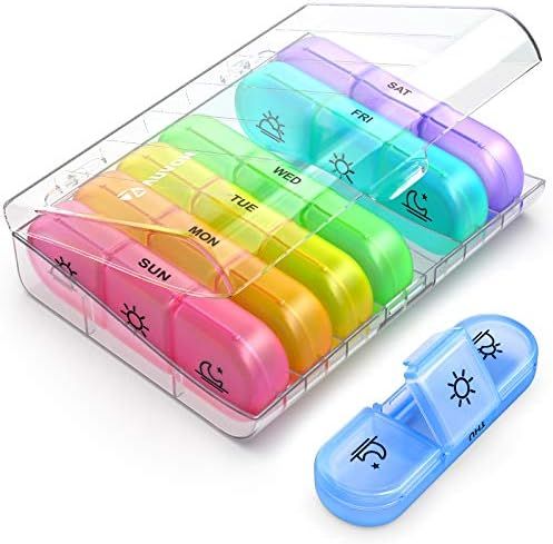 AUVON Weekly Pill Organizer 3-Times-A-Day, Portable 7 Day Pill Box Case with Large Separate Compartm | Amazon (US)