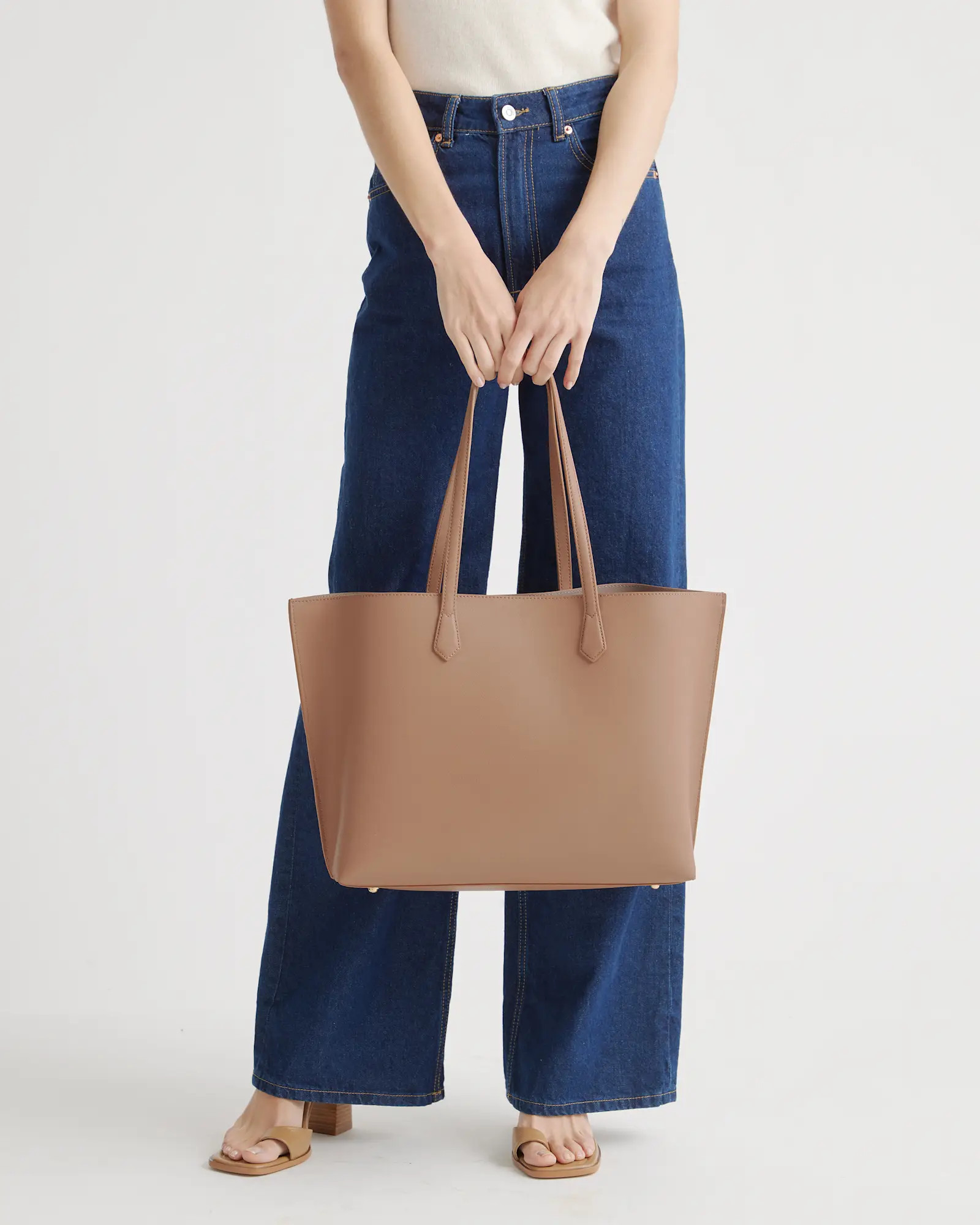 Italian Leather Triple Compartment Shopper Tote in Cappuccino | Quince