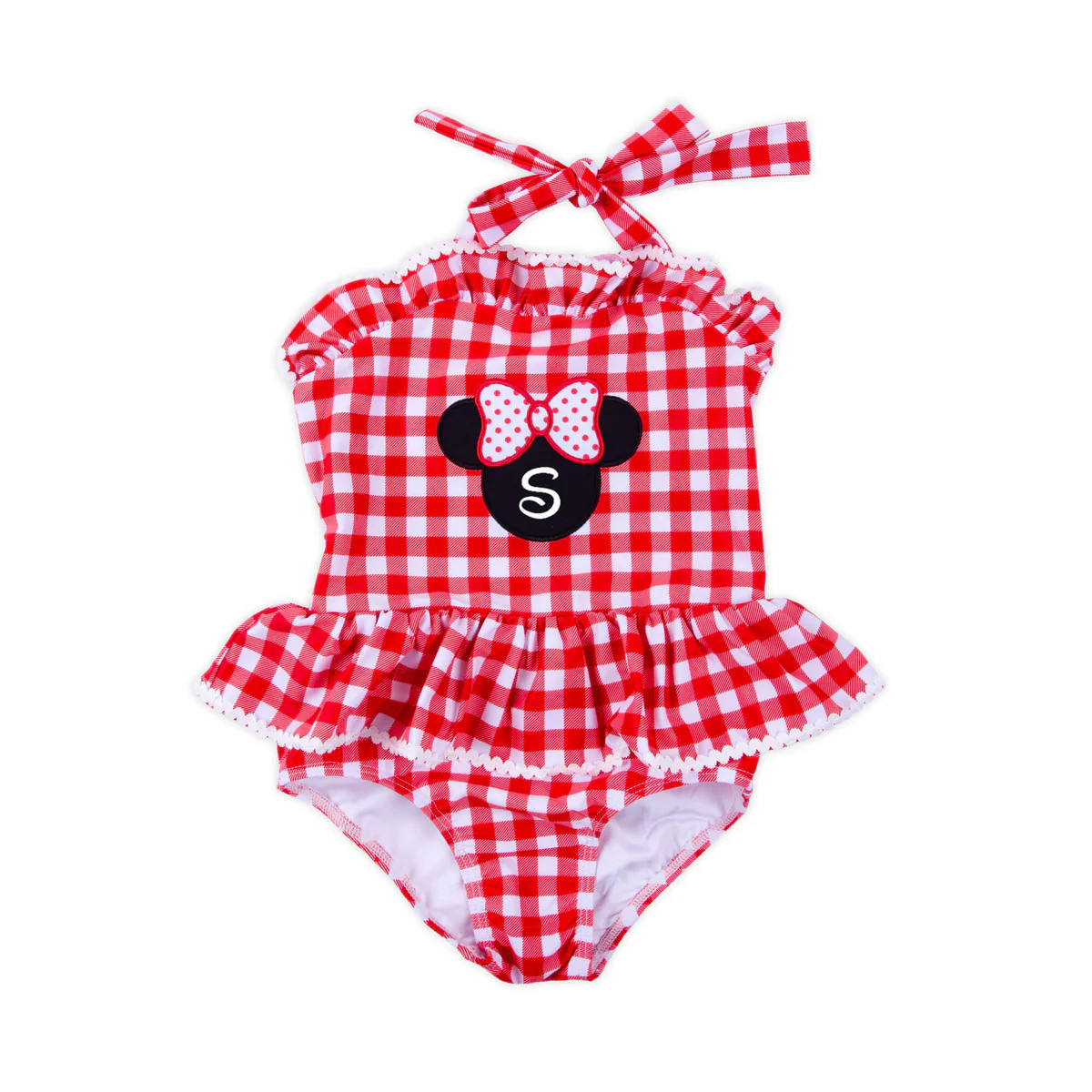 Red Gingham Mouse Ears Applique One Piece Swimsuit | Classic Whimsy