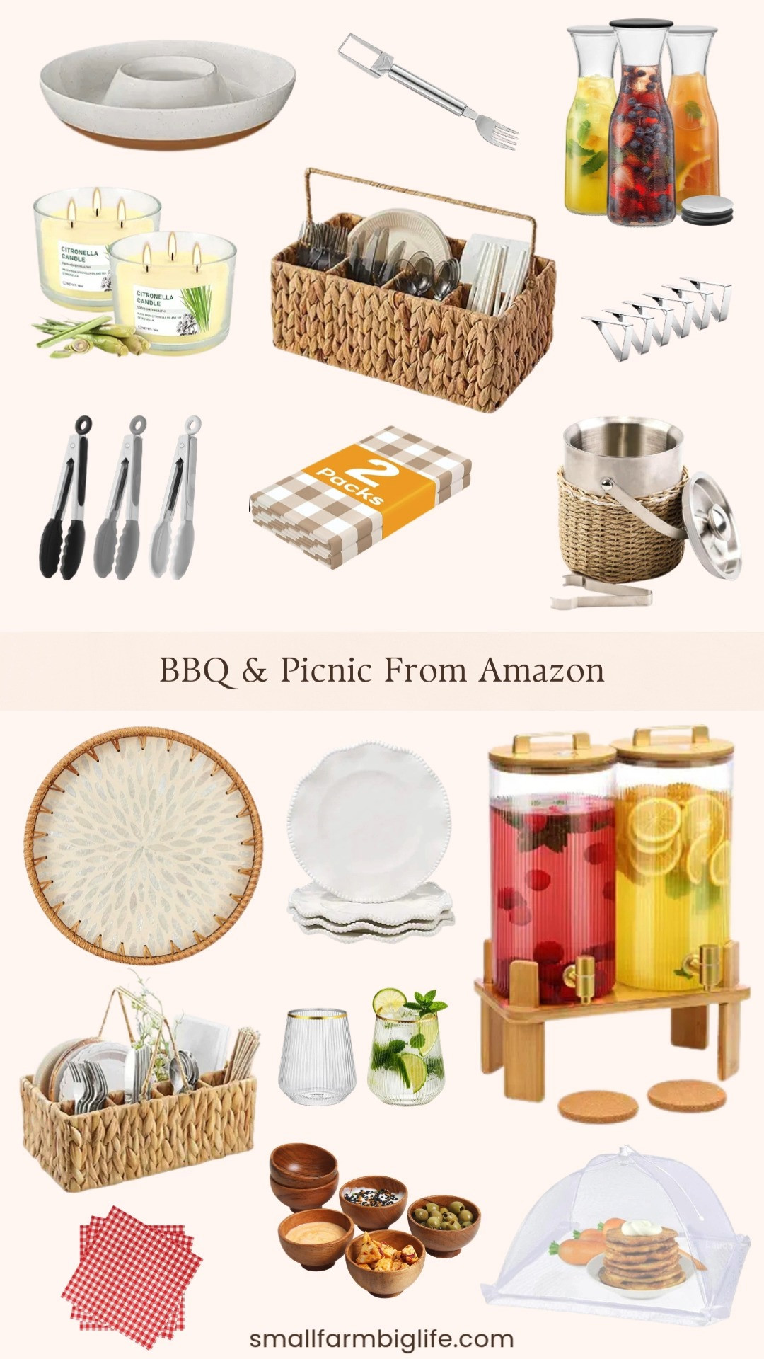 Summer cookout season is here and Amazon has everything you need to host with ease. The glass drink dispensers, ice bucket, and citronella candles are perfect for outdoor entertaining, and the mesh food tents and food covers keep everything protected until it is time to eat. I love the gingham tablecloths and napkins for that classic picnic look, and the acacia wood bowls and melamine plates are durable enough for outdoor use but still feel nice on the table. The watermelon slicer and chips and dip tray are two of my favorite small details that make hosting so much easier. Tap to shop! 

 #LTKSeasonal #LTKHome #LTKSaleAlert