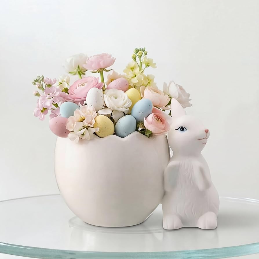 Easter Bunny Eggshell Vase for Flowers 4.3 Inch Easter Spring Tabletop Centerpiece Rabbit Figurin... | Amazon (US)
