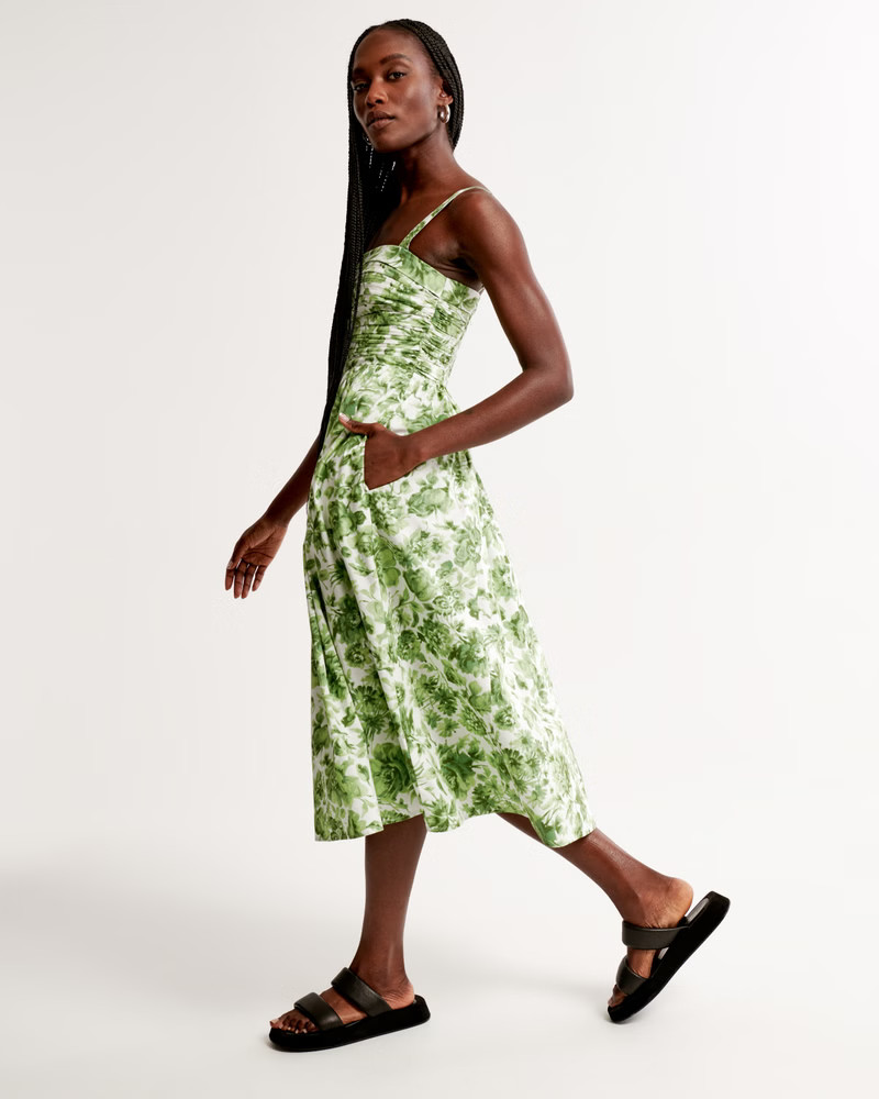Emerson Poplin Wide Strap Midi Dress | Abercrombie & Fitch (US)