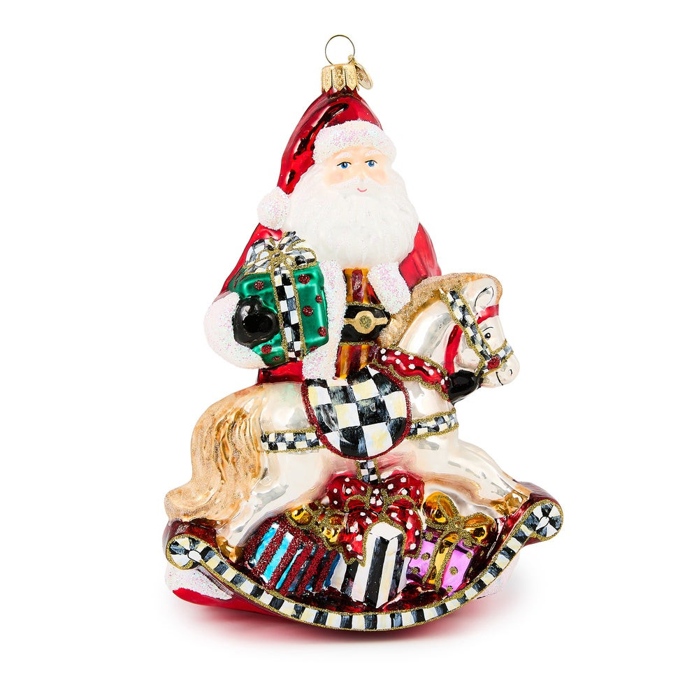Santa with Rocking Horse Glass Ornament | MacKenzie-Childs