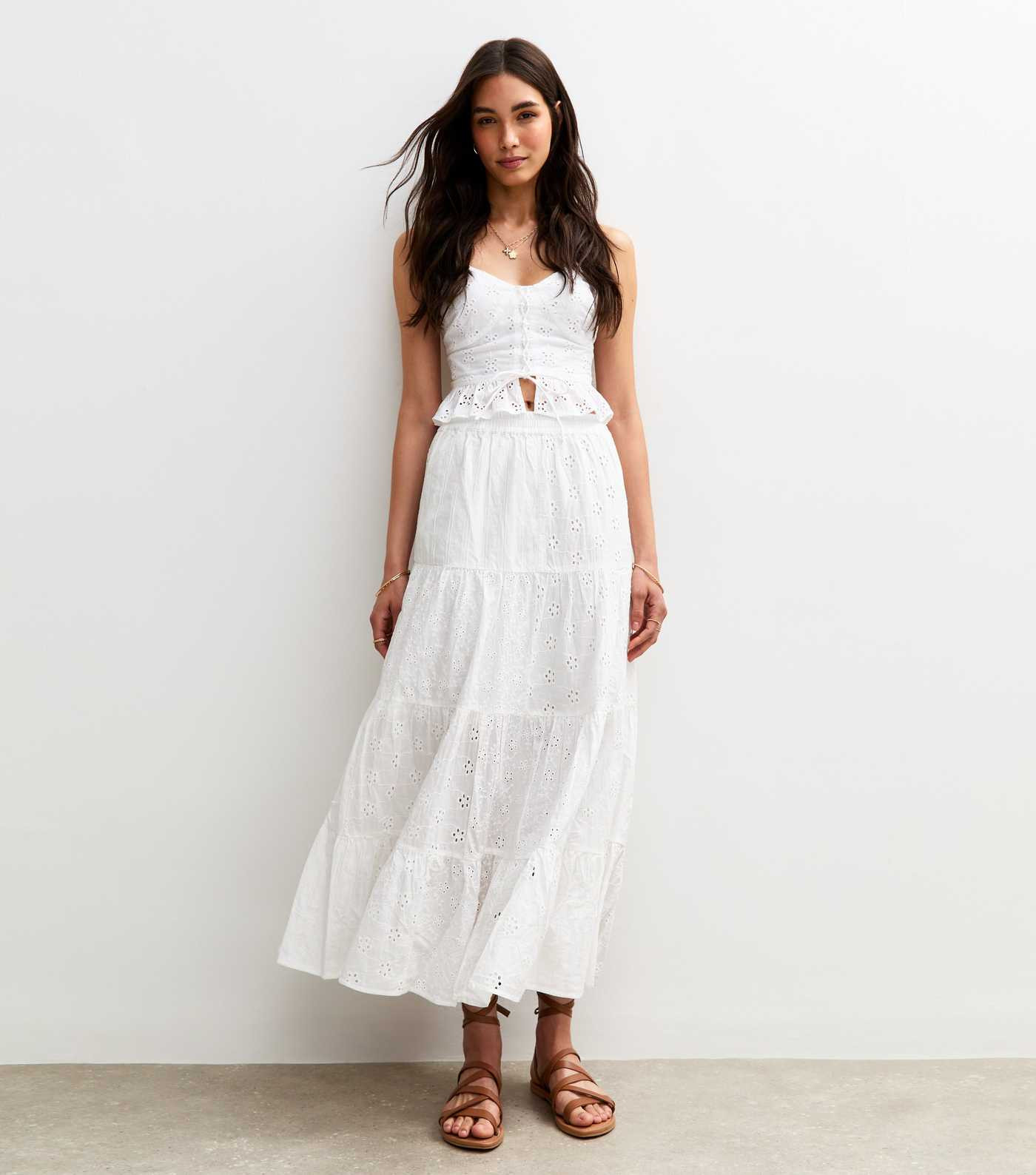 White Broderie Anglaise Tiered Midi Skirt | New Look | New Look (UK)