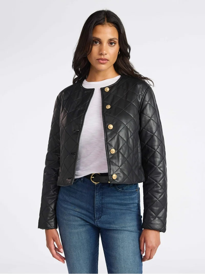 Sofia by Sofia Vergara Women's Faux Leather Quilted Jacket, Sizes XS-XXL | Walmart (US)