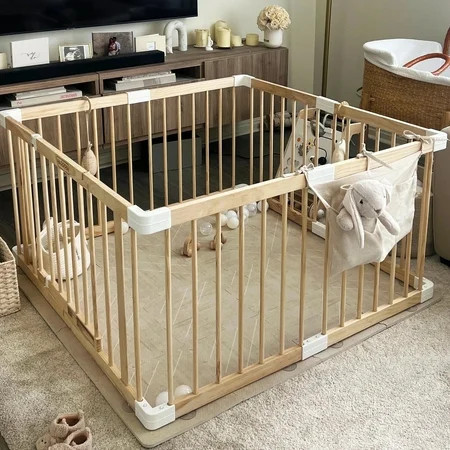 HARPPA Wooden Baby Gate Playpen, Small Play Yard Fence for Toddlers, 45.66" x 45.66" x 24" | Walmart (US)