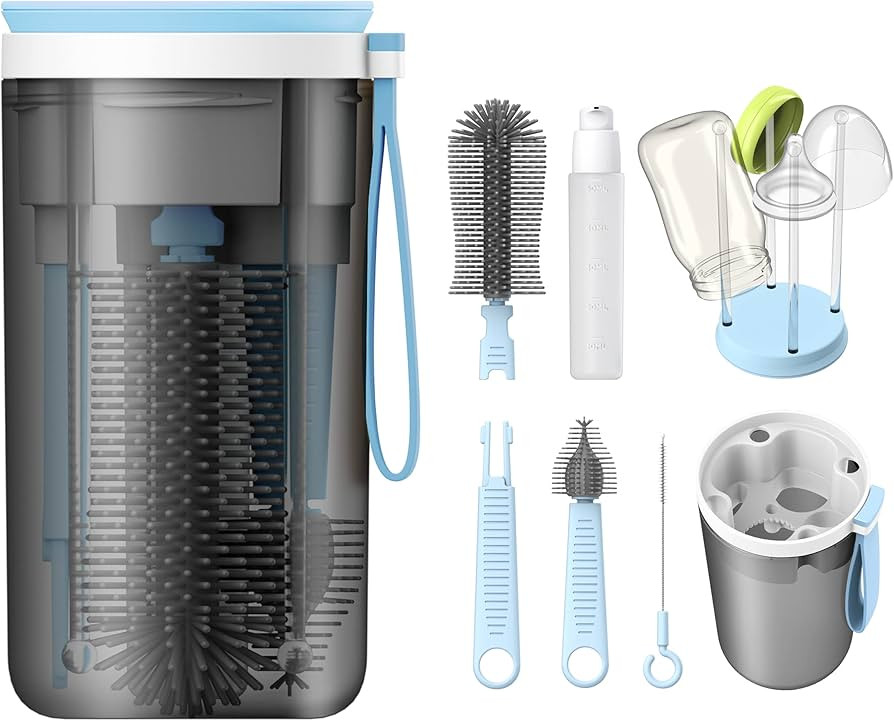 Travel Baby Bottle Brush Set with Portable Silicone Bottle Brush, Nipple Cleaner Brush, Straw Bru... | Amazon (US)