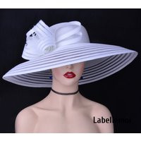 Extra Large White Wedding Hat Church Wide Brim Kentucky Derby Fascinator Fedora Easter Mother Of The Bride W/Feathers | Etsy (US)