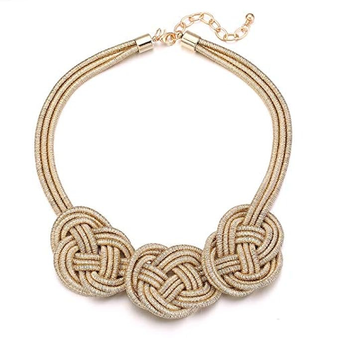 FAMARINE Gold Chunky Necklace, Punk Bib Statement Choker Collar Braided Knot Rope Necklace | Amazon (US)