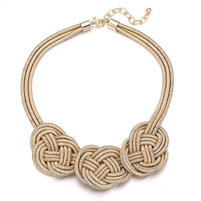 FAMARINE Gold Chunky Necklace, Punk Bib Statement Choker Collar Braided Knot Rope Necklace | Amazon (US)