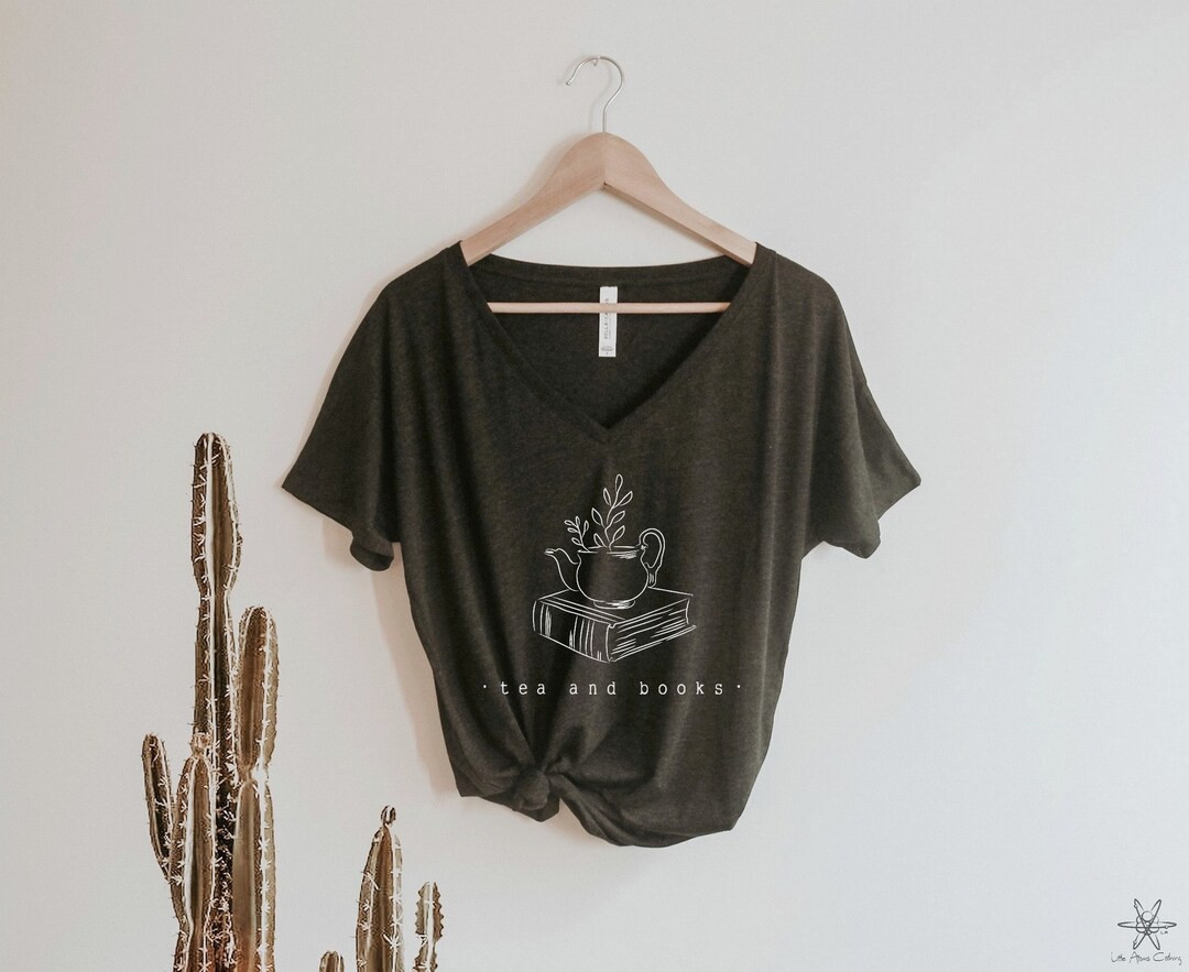 Tea and Books Shirt Oversized Slouchy V Neck Tee Loose Tshirt - Etsy | Etsy (US)