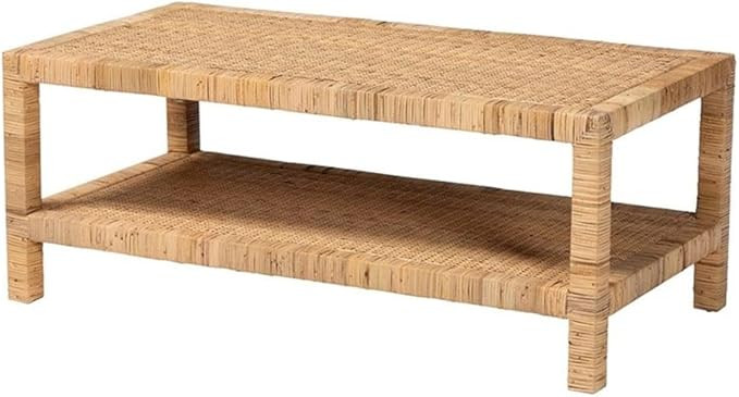 bali & pari Kalimantan Light Honey Rattan and Mahogany Wood Coffee Table | Amazon (US)