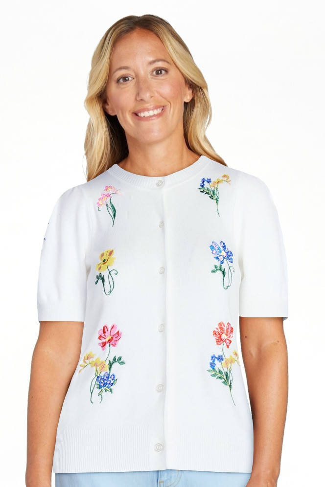 Free Assembly Women's and Women's Plus Embroidered Cardigan Sweater with Puff Sleeves, Lightweigh... | Walmart (US)