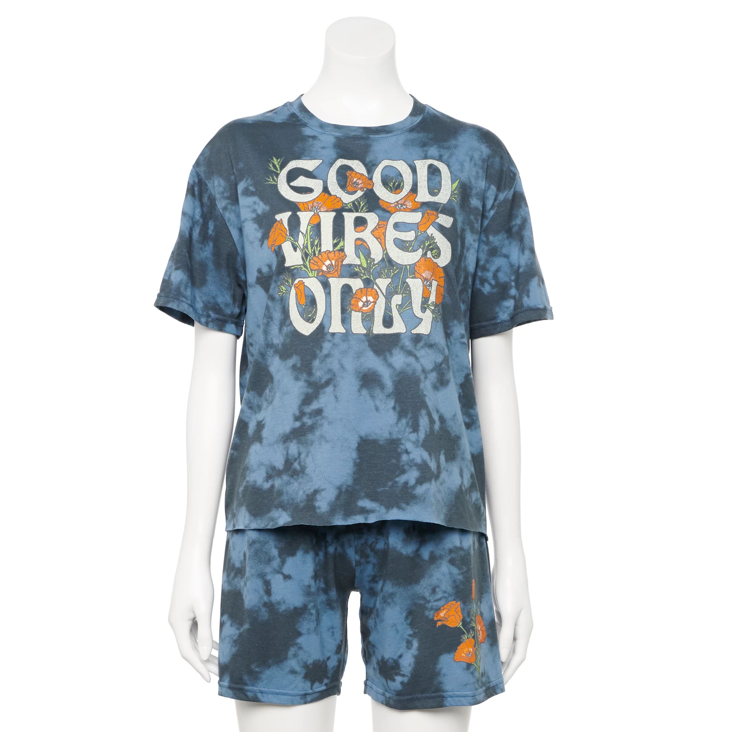 Juniors' "Good Vibes Only" Tie Dye Floral Graphic Tee | Kohl's