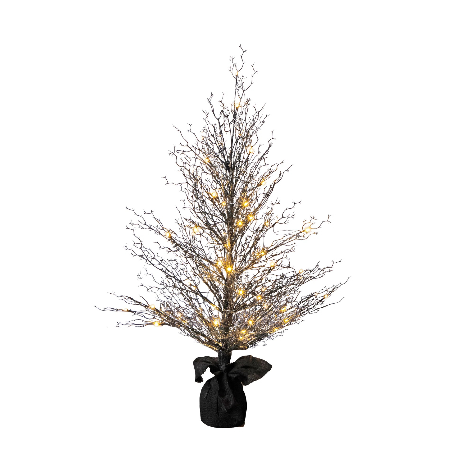 Pre-Lit Halloween Black Twig Artificial Fall Tree in Burlap Planter | Wayfair North America