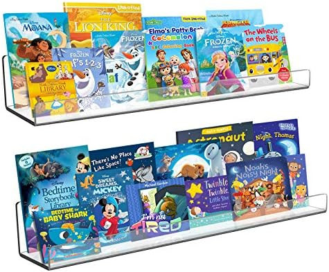 AKRILEX Floating Acrylic Bookshelf for Kids - 2 Pack 36-inch Clear Wall Mounted Nursery Bookshelves, | Amazon (US)