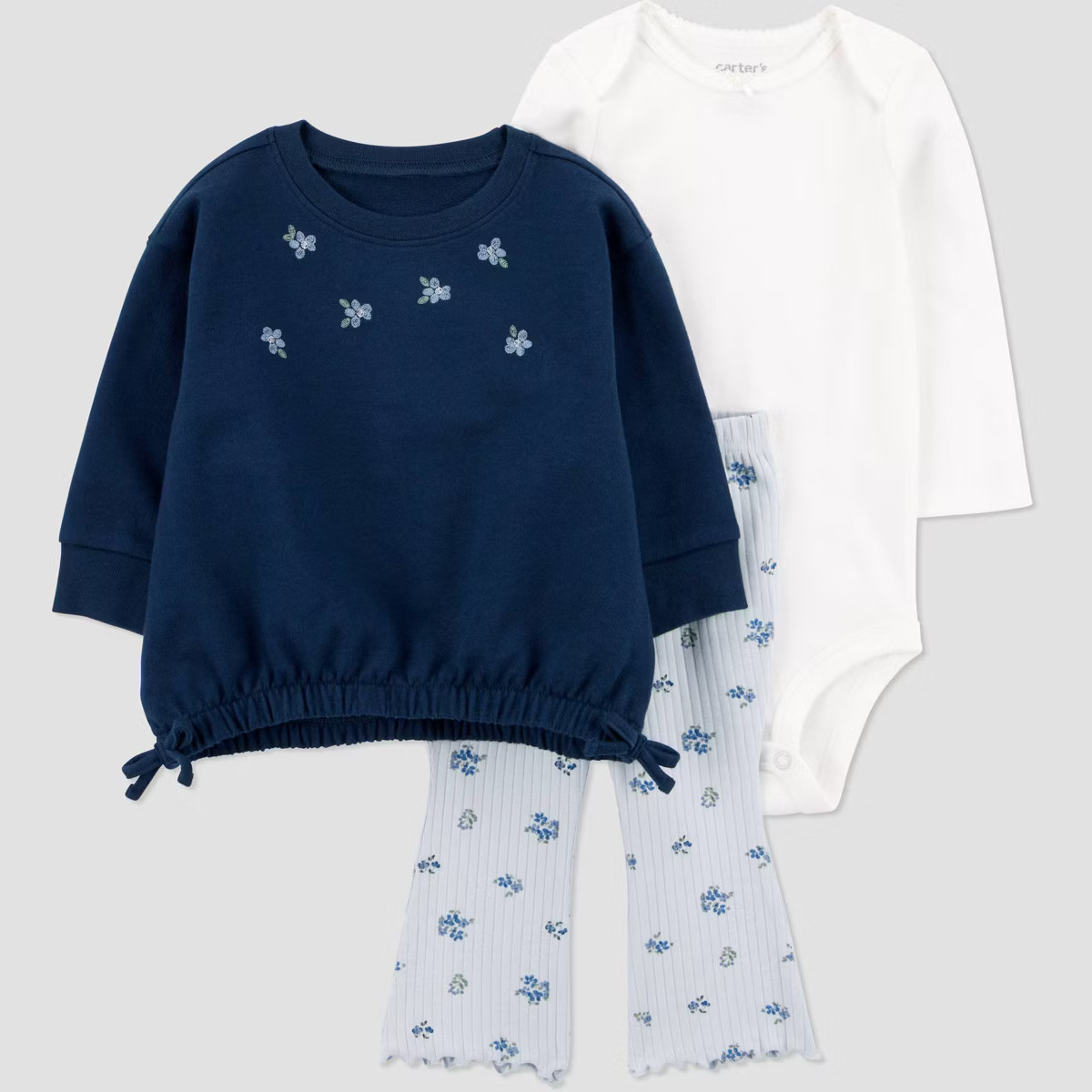 Carter's Just One You® Baby Girls' 3pc Floral Top & Bottom Set - Blue/Black | Target