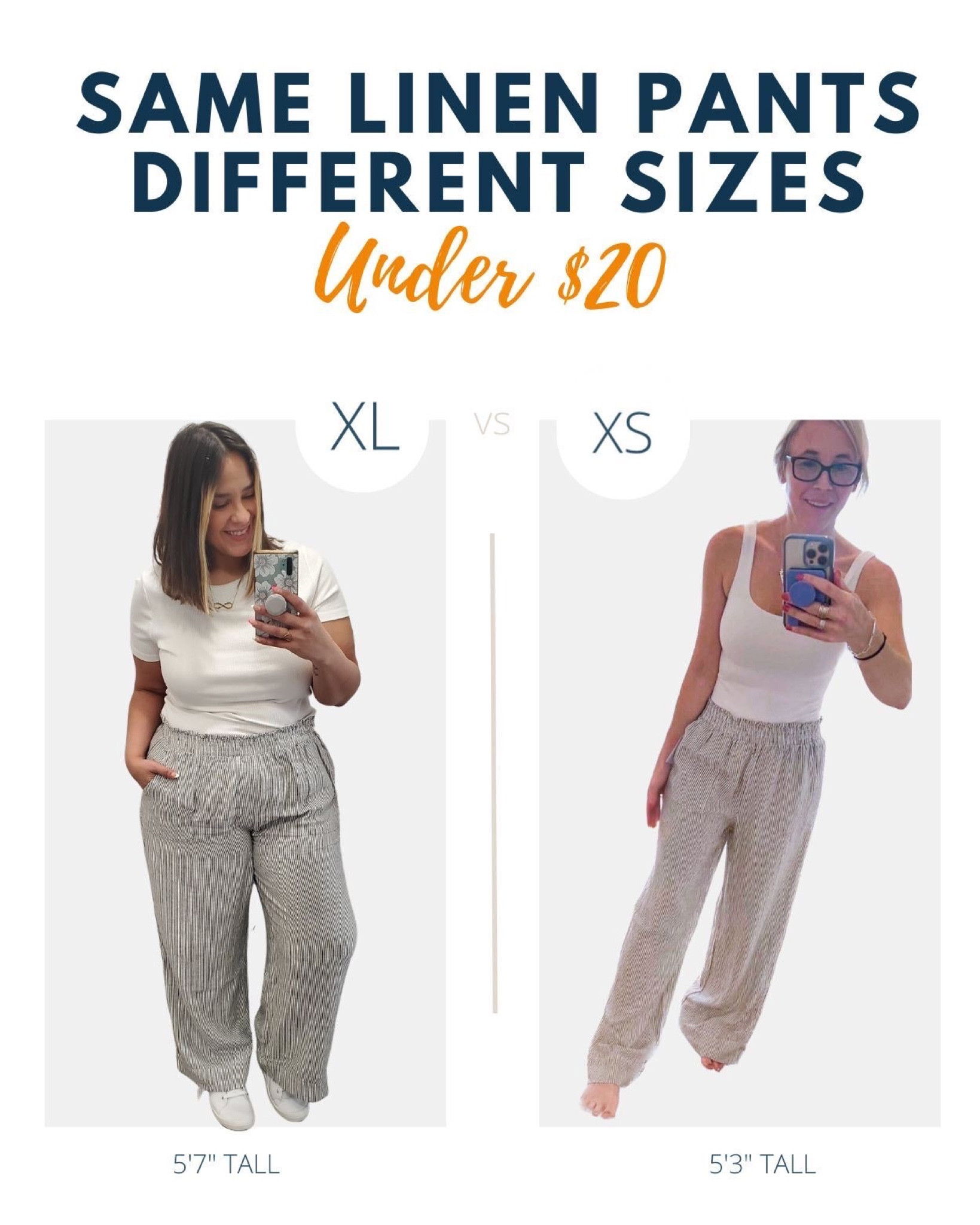 We love a good Rachel and Collin try on 😍😍 These linen pants are JUST $19.98 and are so fun and flowy for spring! Collin love the fabric of these pants, but didn’t prefer this look with her shorter height but thought they’d be perfect for someone slightly taller than her! 🙌🏼 Rachel, on the other hand, is totally rocking these linen pants! She said she loves where they fall on her waist because they give the illusion of a flat tummy and the wide leg camouflages any areas of her legs she doesn’t feel comfortable about showing off. Needless to say, these are a TOTAL WIN in her book!!! Even better, they come in black with white stripes or white with black stripes! 😍😍

#LTKstyletip #LTKfit #LTKunder50