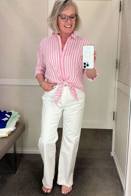 If you’re looking for a perfect striped linen shirt, this one from Loft is awesome and on sale making it under $50. I paired it with these high rise slim flare jeans (sizes are going fast) that are also on sale for just over $50. Both items are TTS, available in regular and petite sizes,and great items for your summer wardrobe.

#LTKworkwear #LTKsalealert #LTKunder50